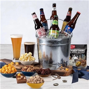 Microbrew Beer Bucket with Snacks  Includes 6 Microbrew Beers