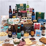 Huge gift basket with 12 bottles of variety of beers and gourmet foods