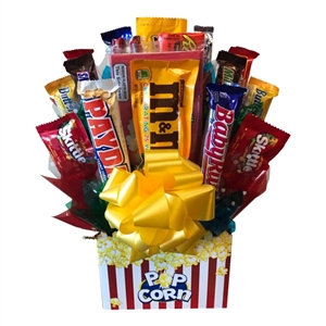 Send them a movie night experience with this popcorn and candy bouquet.
