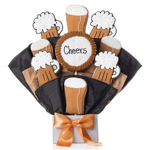 Cookie Bouquet - Choose our 5, 7, 9 or 12 piece arrangement of Vanilla Sugar Cookies is shapes of frosty beer glasses and beer mugs