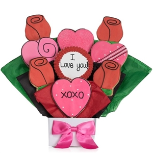 Lovely Hearts Cookie Bouquet - Choose our 5, 7, 9 or 12 piece arrangement of Heart Cookies.