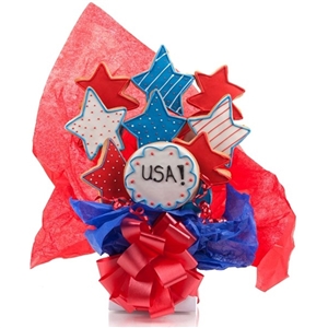 Star Shaped Cookie Bouquet with Personalized Text - Choose our 5, 7, 9 or 12 piece arrangement of Decorated Sugar Cookies.
