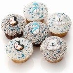 Six Winter Gourmet Cupcakes in your choice of cake flavors and Belgian chocolate icing choice.