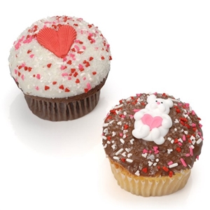 6 Decadent cupcakes in your choice of flavors and icing with Valentine Decorations