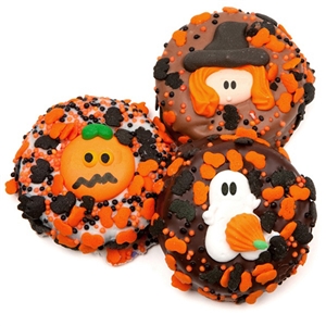 12 Chocolate Dipped Oreo Cookies decorated for Halloween