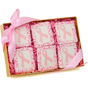 White Belgian Chocolate Covered Graham Cookies with Pink Breast Cancer Ribbon