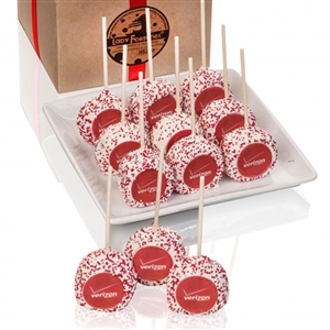 Box of 6 Truffle Cake Pops in choice of cake flavor decorated with Sprinkle Color Choice and Custom Logo or Photo