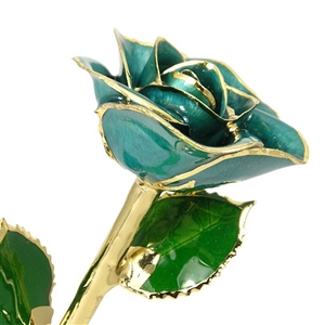 Turquoise Rose Preserved Forever and Trimmed in 24K Gold
