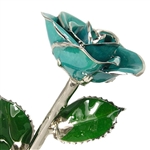 Turquoise Colored Rose Preserved Forever and Trimmed in Platinum