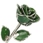 Emerald Green, May Birthstone Color Rose, trimmed in silver