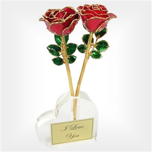 Two 8" stem real red roses preserved forever