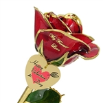 Valentines Day Rose preserved forever in your choice of color and trim, choice of heart charm style and color, personalized message on rose petal and personalized message on heart charm