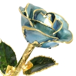 March Birthstone Aquamarine Rose Preserved Forever and Trimmed in 24K Gold