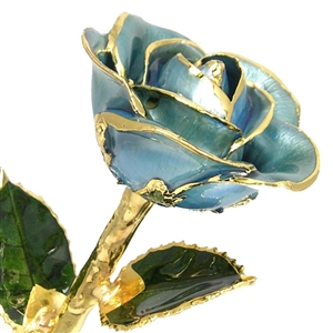 March Birthstone Aquamarine Rose Preserved Forever and Trimmed in 24K Gold