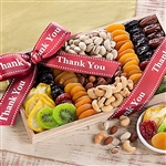 Wooden Gift Crate with a Thank You ribbon filled with dried fruit and nuts