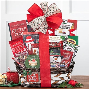 Assortment of treats in a woven basket that's just for Christmas