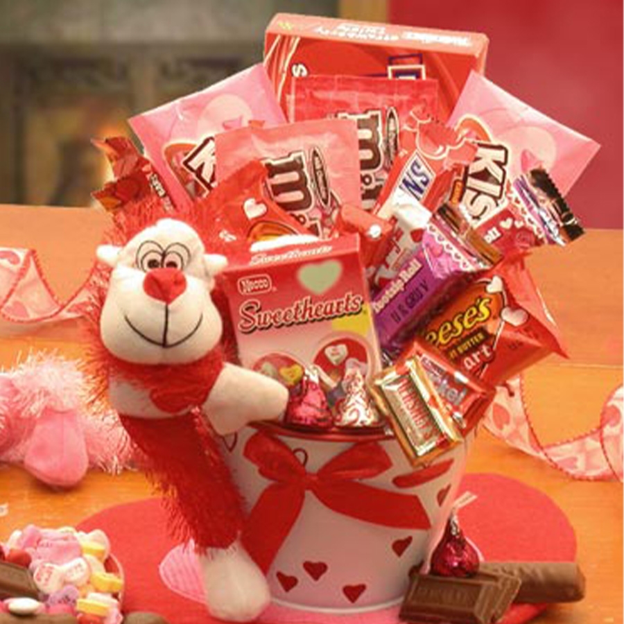 Monkey Love Valentines Day Gift Pail - Valentine Gift Baskets Gift Baskets and Gourmet Food