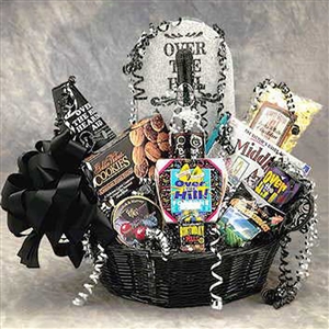 <b>Over the Hill Birthday Basket<br>Large Size is displayed in the photo.</b><br> A tasteful Birthday gift for 40th Birthdays </b><br>